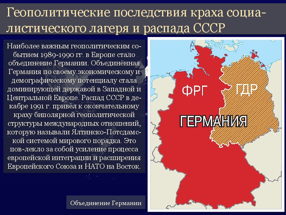 Геополитические последствия краха социа-листического лагеря и распада СССР
