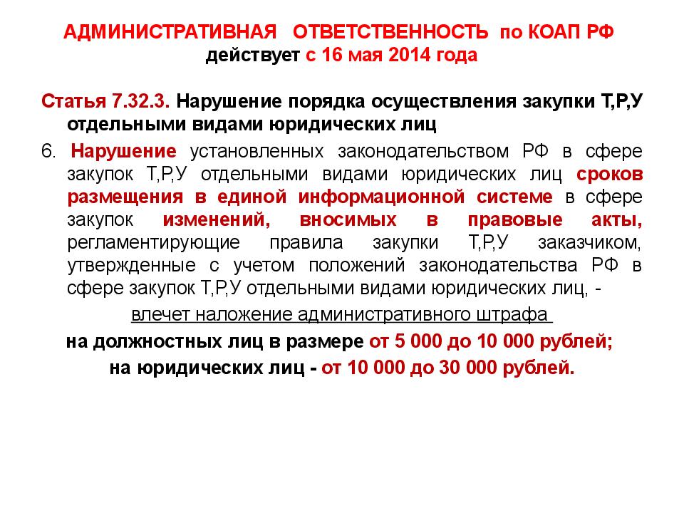 АДМИНИСТРАТИВНАЯ ОТВЕТСТВЕННОСТЬ по КОАП РФ действует с 16 мая 2014 года
