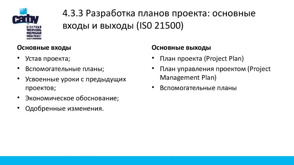 4.3.3 Разработка планов проекта: основные входы и выходы (IS0 21500)